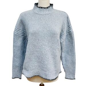 Joie Gray Mock Neck Sweater Relaxed Fit Black Trim Women's Size US Large